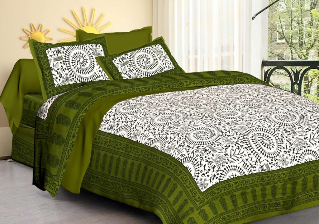 Rajasthani Traditionally Printed Cotton Doublebed Bedsheet With Pack of 2 Pillow Covers